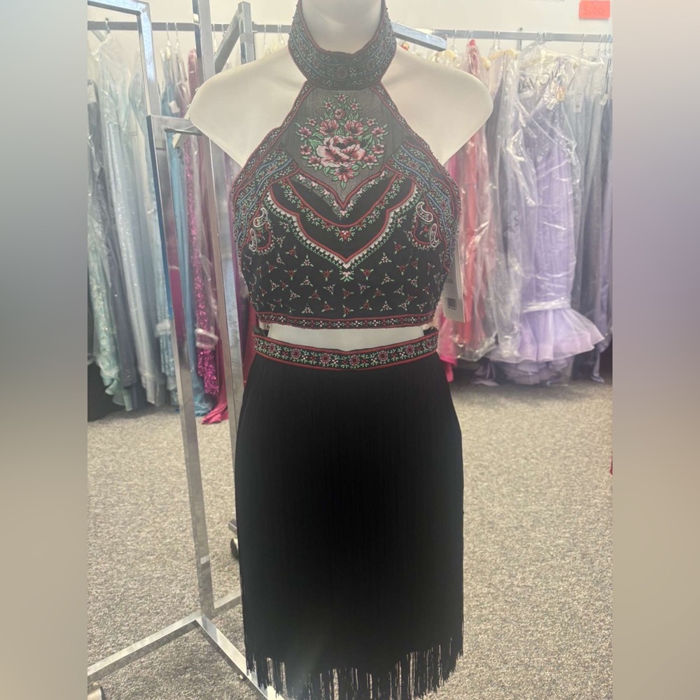 Sherri Hill Black and Multicolor Halter Set, 50626 size 4